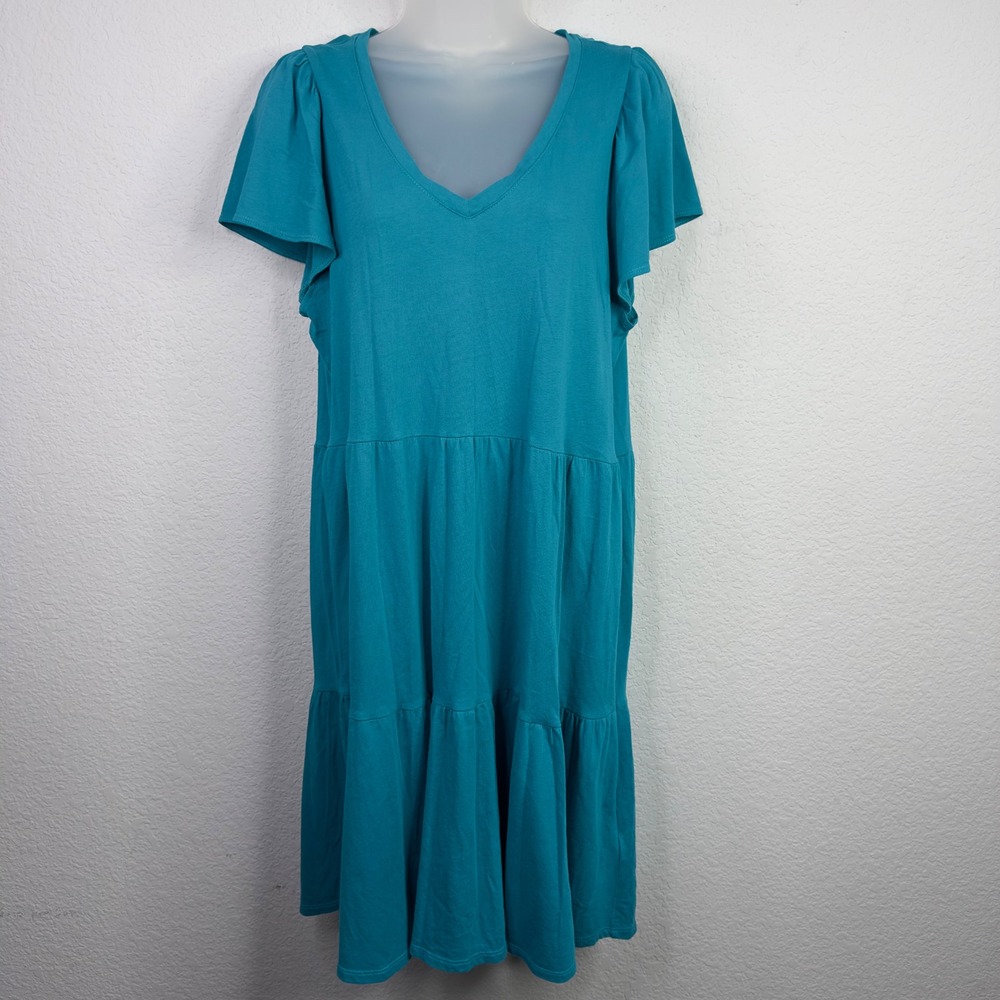 J.Crew Dress Womens M Teal Short Sleeve Tiered Coastal Boho‎ Minimalist Vacation